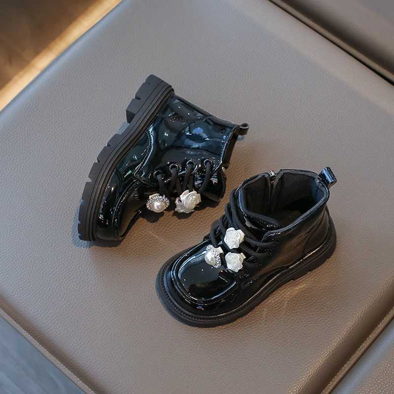 Athletic Outdoor 2-18 Years Old Girls Padded Martin Boots Fall Winter New Beige Flowers Girls Cotton Shoes Black Fashion Children Boots Shoes H241223