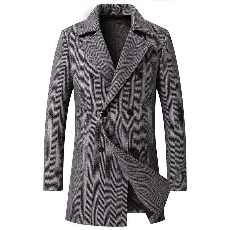 Men Wool Overcoat Vintage Tweed Long Jackets Business Formal Male Suit Blazer Lapel Herringbone Costume Homme Tuxedo 241225