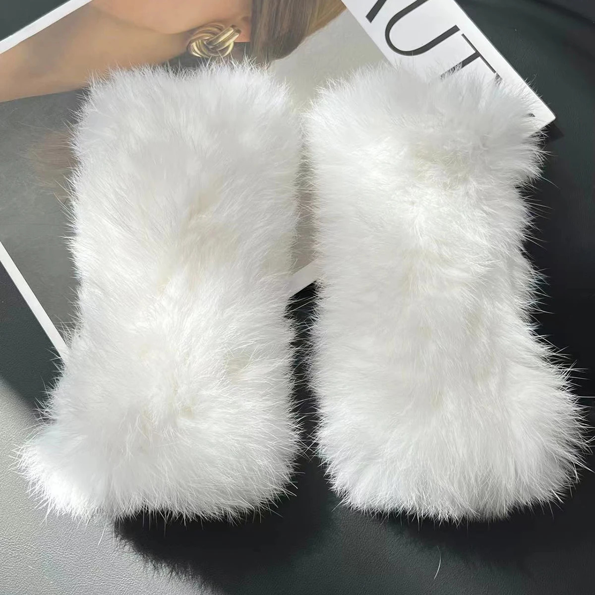 Winter Real Fur Golve Women Outdoor Warm 100% Natural Rabbit Fur Gloves Knit Thick Natural Soft Real Rabbit Fur Mittens 241225