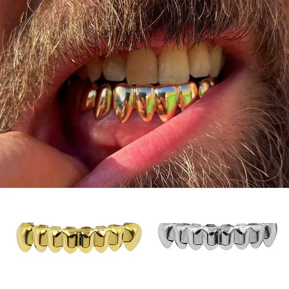 YOUNGX Punk Glossy 8 Bottom Teeth Grillz Cs Black Silver Color Tooth Grills For Women Men Jewelry Halloween Dental GrillsXJ241225