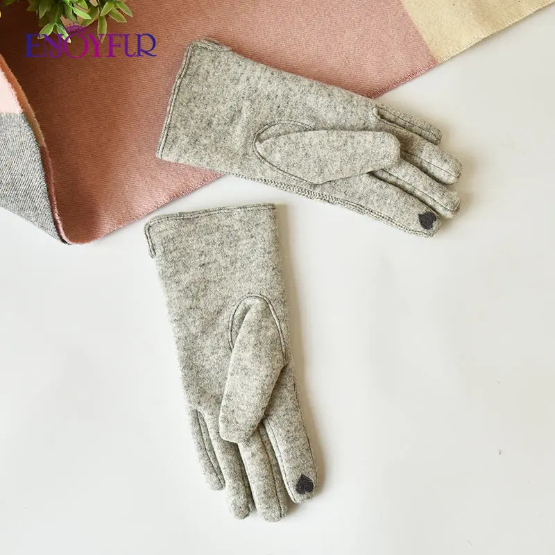 ENJOYFUR Women Winter Touch Screen Gloves Fashion Sexy Plaid Wool Knit Mittens Thick Warm Windproof Sports Female Autumn Gloves 241225
