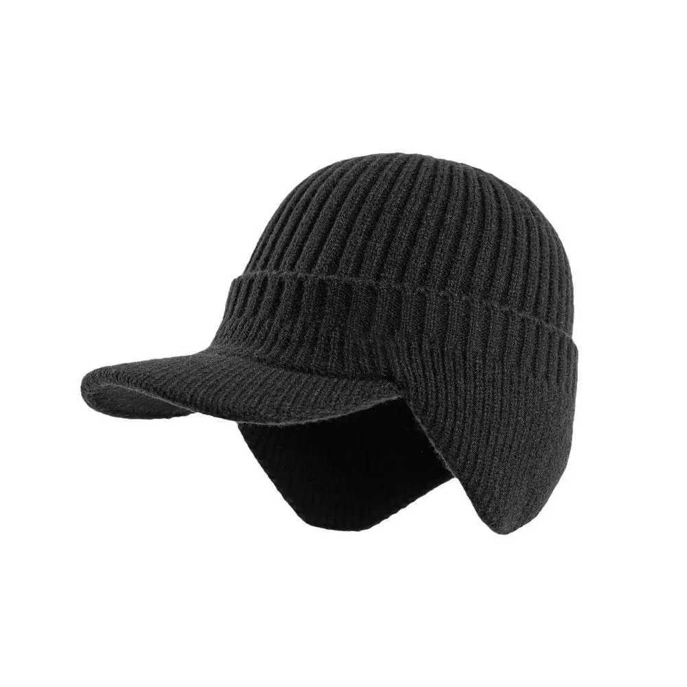 Mens Winter Knitted Hat Outdoor Bicycle Ear Protection Warm Peaked Hat Casual Fashion Sunhat Bomber Skulls Beanies 55-60CM W241225