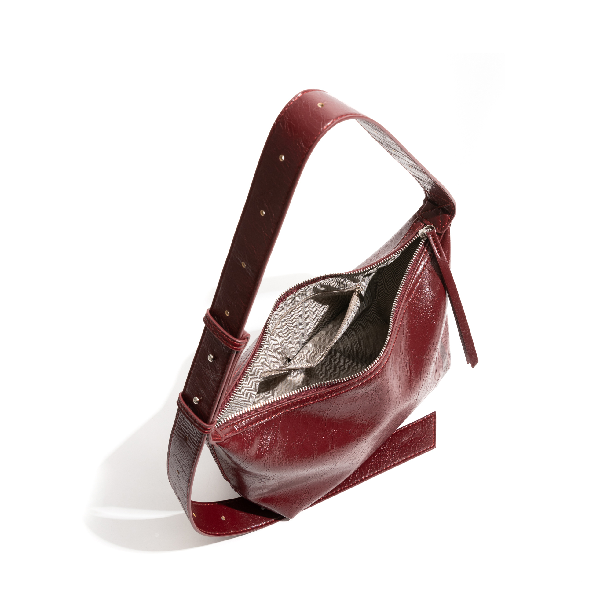 MABULA Vintage PU Leather Half Moon Handbag Fashion Women's Solid Color Shoulder Bag Adjustable Strap Smooth Zipper Phone Purse