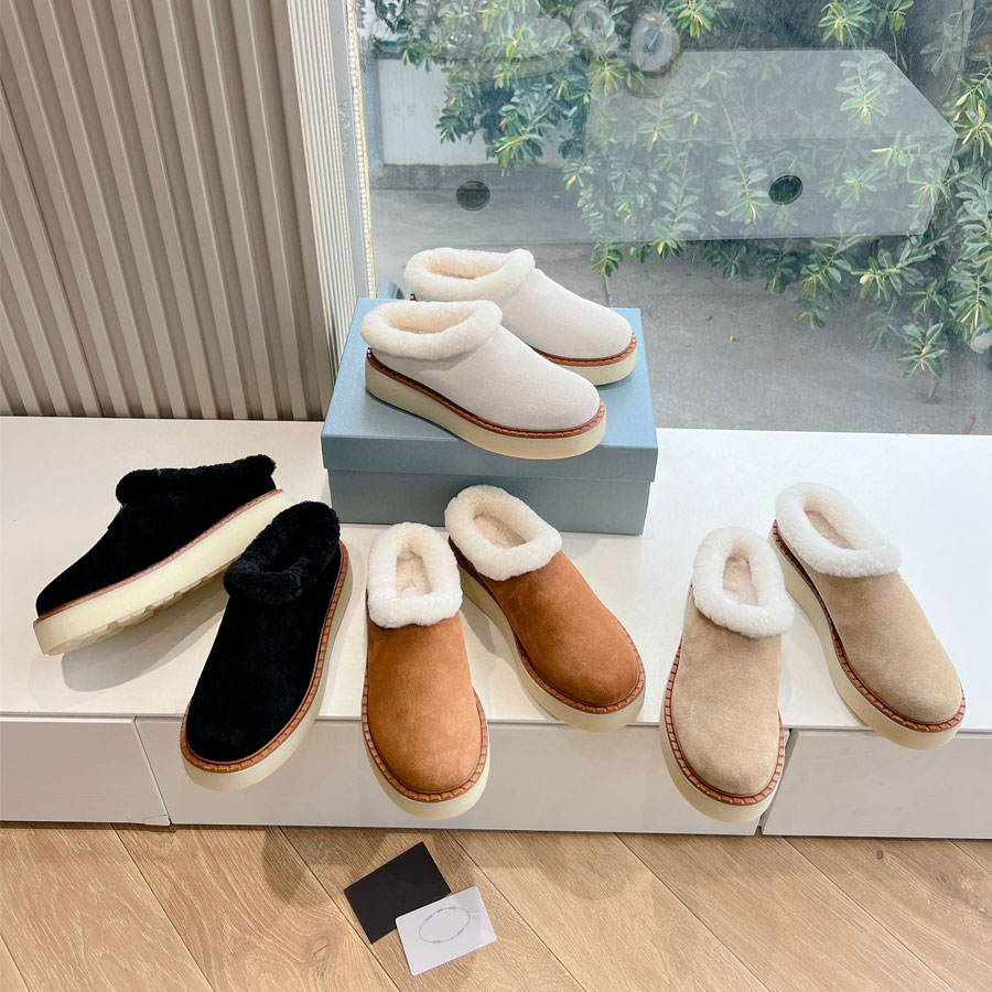 Top quality fashion Suede Platform womens fur loafers fluffy furry slip on shoes Warm wool Snow shoes shearling loafers Luxury designer Winter shoes With box Factory