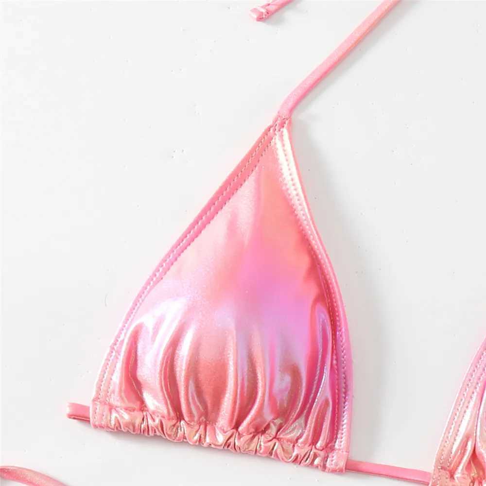 shiny swimsuit suspender mini bikini thong sexy swimsuit womens swimsuit mini triangLE bikini setW241225