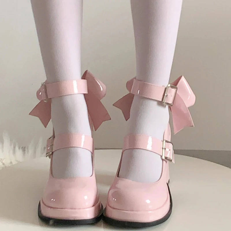 Bow Mary Jane High Heels Cute and Comfy Womens Pumps with Bow Tie for Casual Italian Shoes and Bags Matching Set 241225