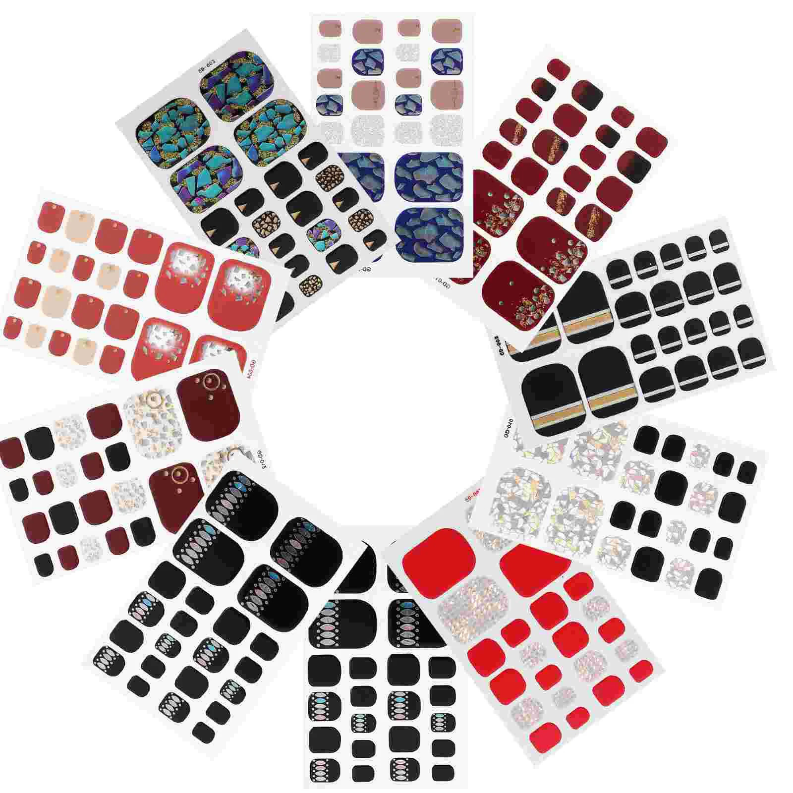 12 Pcs Pedicure Films Nail Supplies Decals Fingernails Tips Toenails Sticker Stickers Women Summer 241225