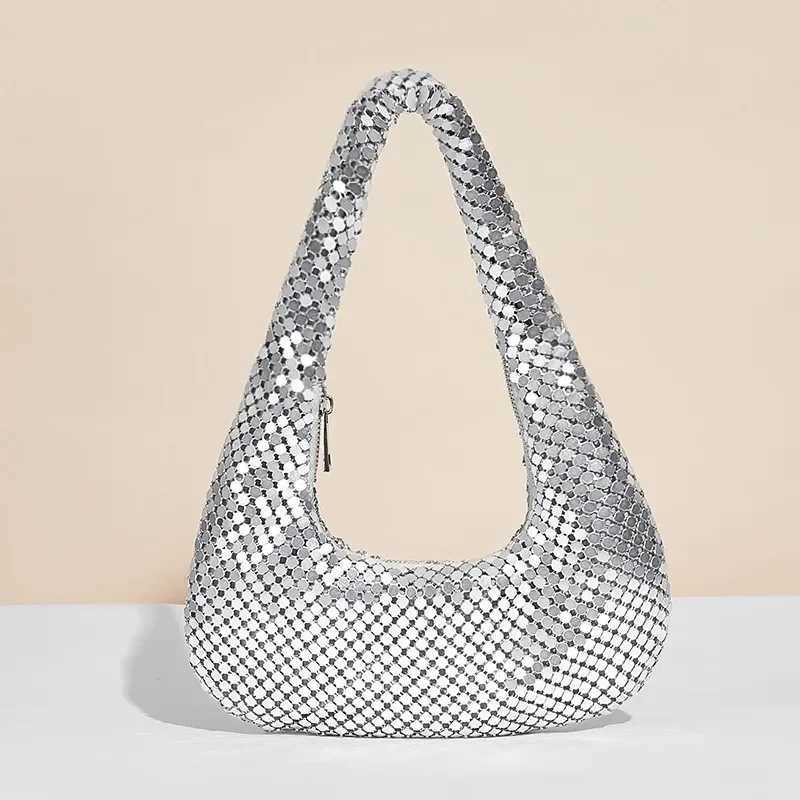 Gold aluminum womens evening bag top handle handbag luxury silver shoulder bag fashionable underwear bag shiny handbag Z241225