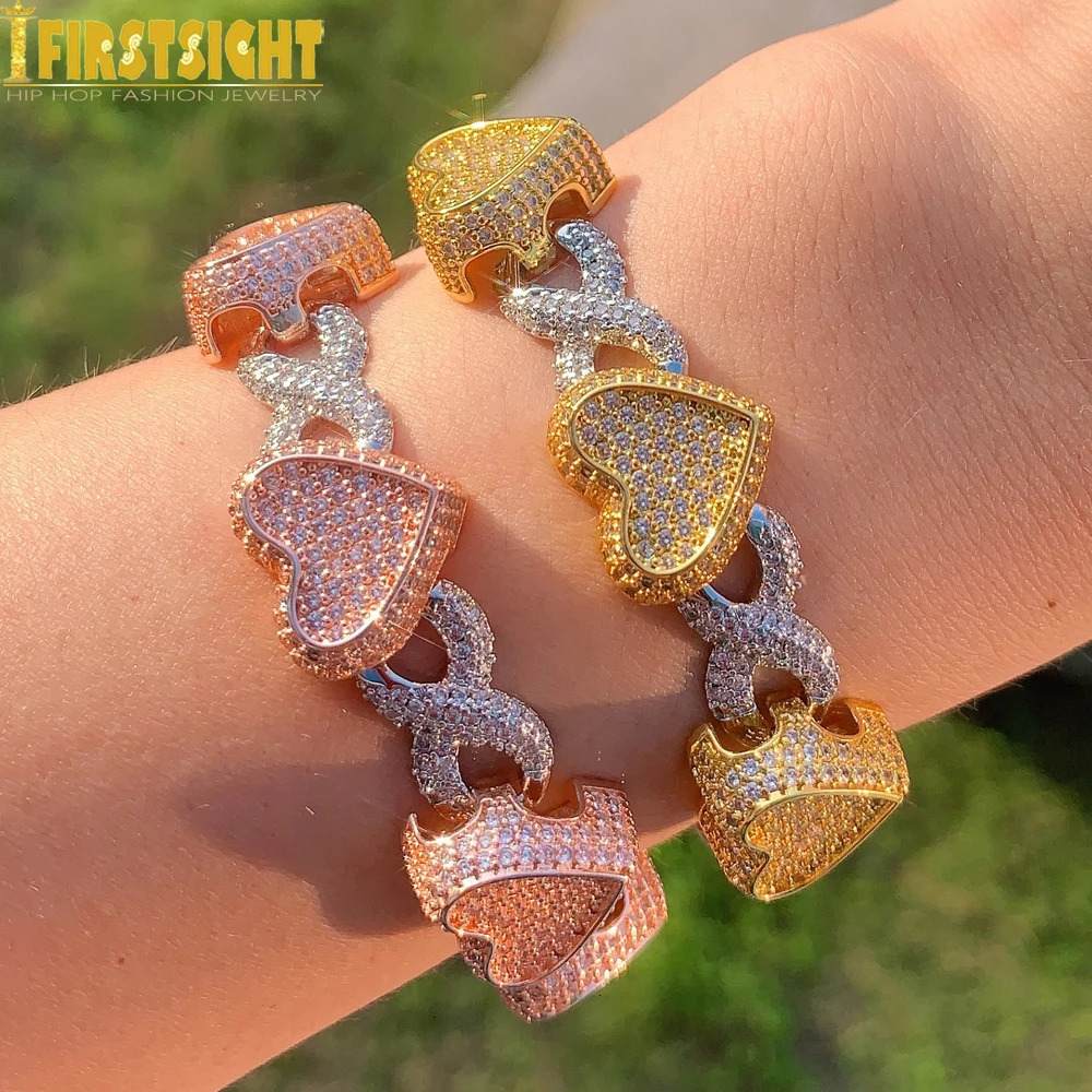 Iced Out Star Eye Bracelet Prong Setting 5A Cubic Zirconia Infinity Heart Cuban Link Chain Women Men Hip Hop Fashion Jewelry 241225