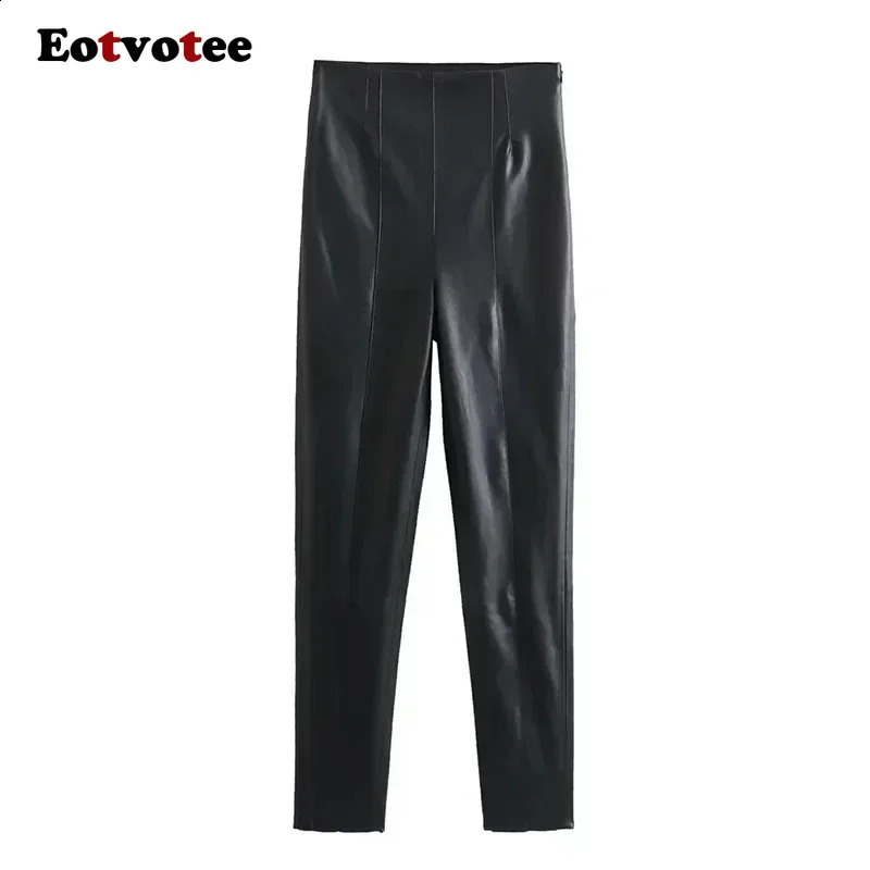 EOTVOTEE Faux Leather Trousers for Women Stretch Solid Casual Pants Autumn 2024 Fashion High Waist Pencil 241223
