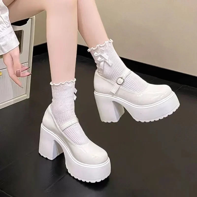 Fashion Coarse Heel One Piece Buckle Leather Shoes Thick Bottom Retro Mary Jane High Heels 241225
