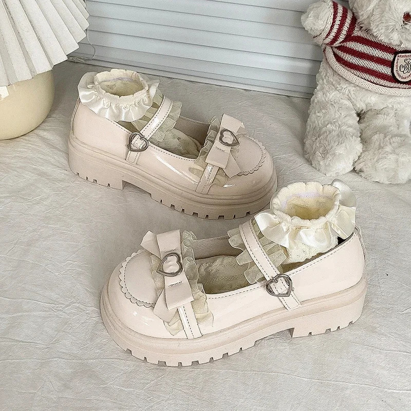 Spring and Autumn High Quality Womens Shoes Fashion Round Toe Medium Heel Bow Knot One-Word Buckle Ladies Mary Jane 241225