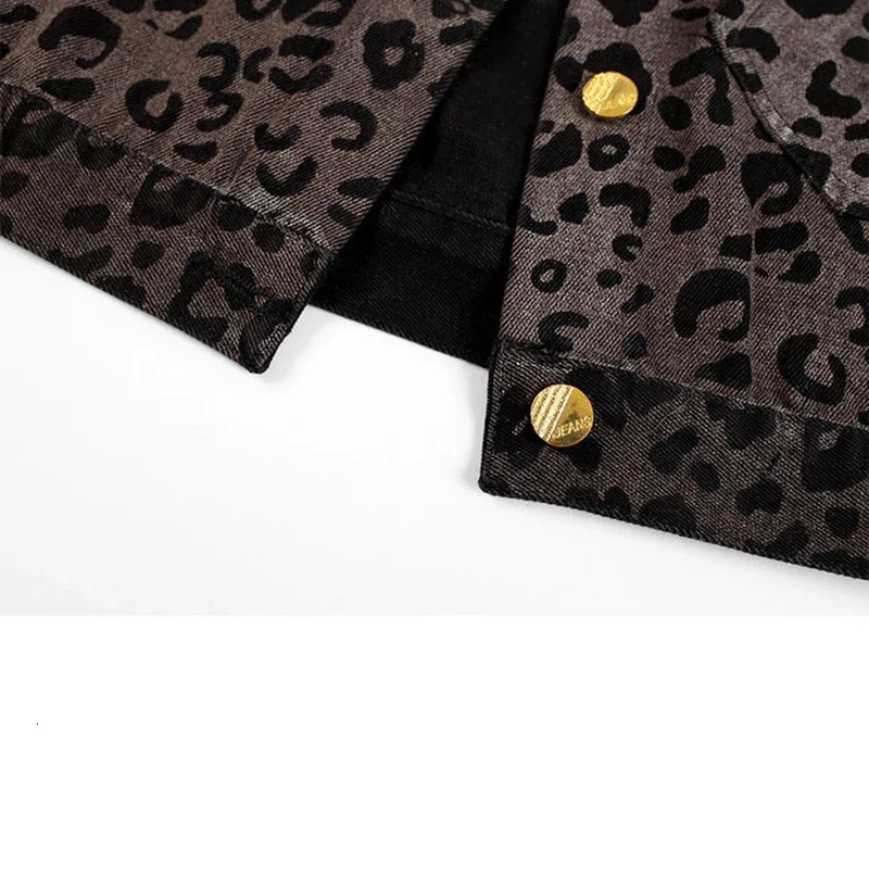 Gradient leopard print denim jacket for women in spring and autumn loose and casual n short jacket trendy top 241223