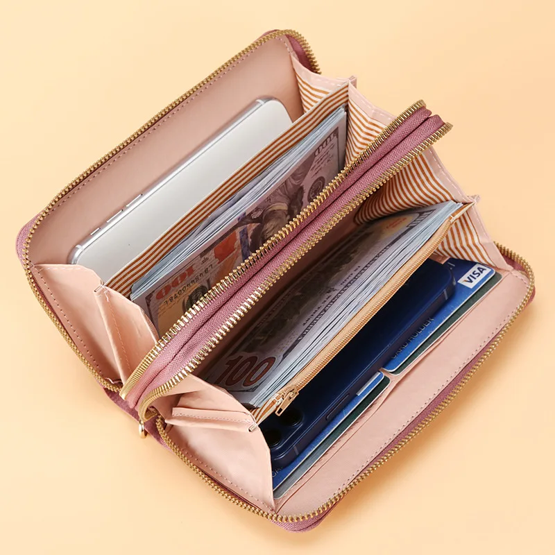 Women Long Wallets Fashion V Female Solid Color TLXT Leather Coin Wallet Purses Ladies Long Wristband Card Wallet Holder Clutch Bag Woman Purse