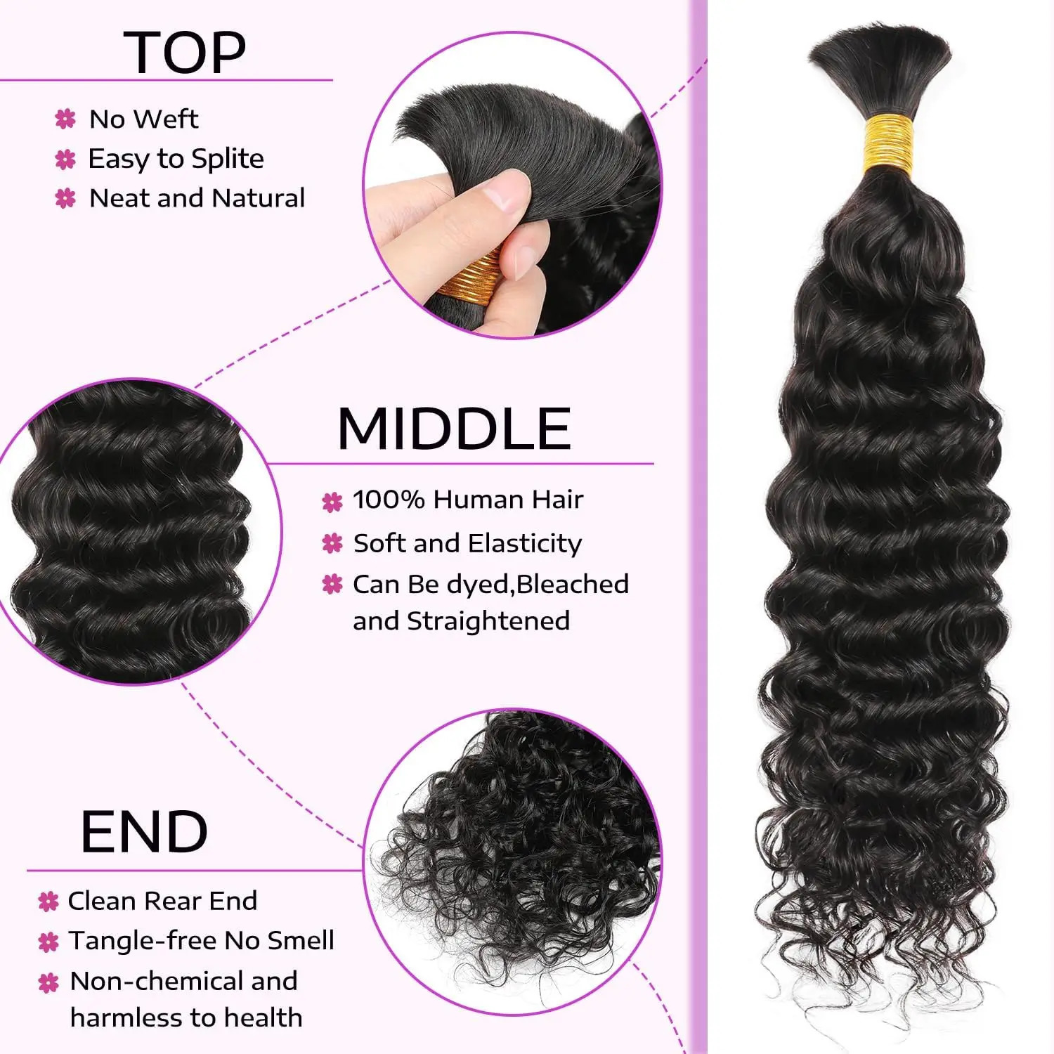 Deep Wave Human Braiding Hair 100% Unprocessed Human Hair Braiding Hair No Weft 18 Inch Curly Bulk Human Hair for Braiding #1B 241225
