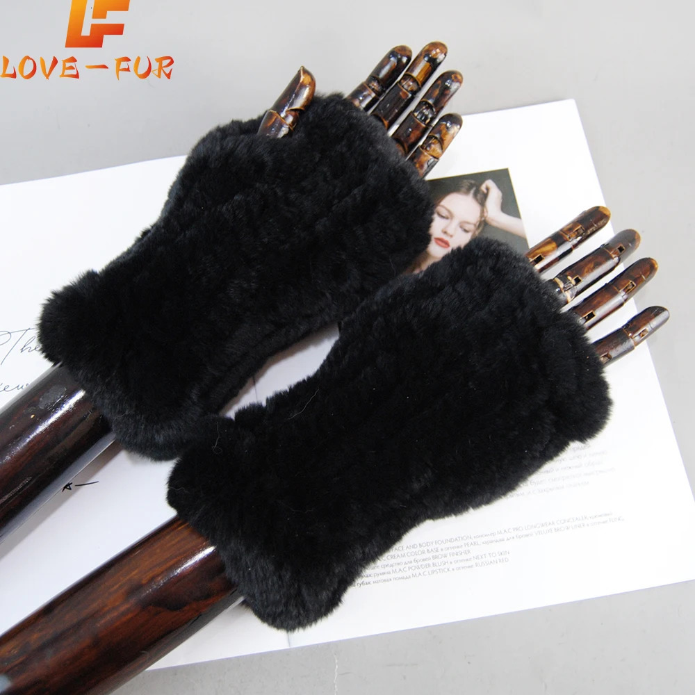 Winter Women Natural Real Rex Rabbit Fur Gloves Good Elastic Knitted Rabbit Fur Mittens Lady Real Rex Rabbit Fur Gloves 241225