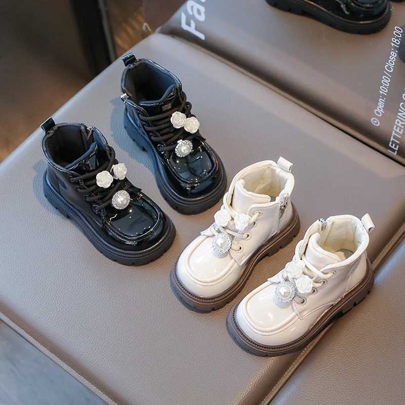 Athletic Outdoor 2-18 Years Old Girls Padded Martin Boots Fall Winter New Beige Flowers Girls Cotton Shoes Black Fashion Children Boots Shoes H241223