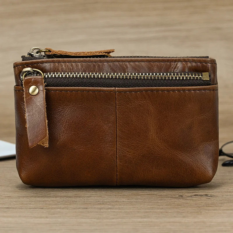 Little Coin Genuine Real Cowhide Mens Leather Short Mini Purse Men Women Wallet Card Zip With Key Ring