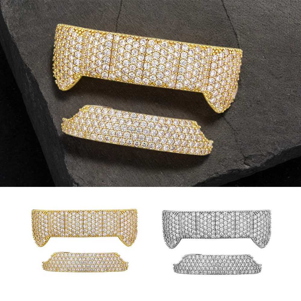 YOUNGX Hip Hop Full CZ Stone Teeth Grillz Fangs Gold Silver Color Zircon Tooth Cs Dental Grills For Women Men JewelryXJ241225