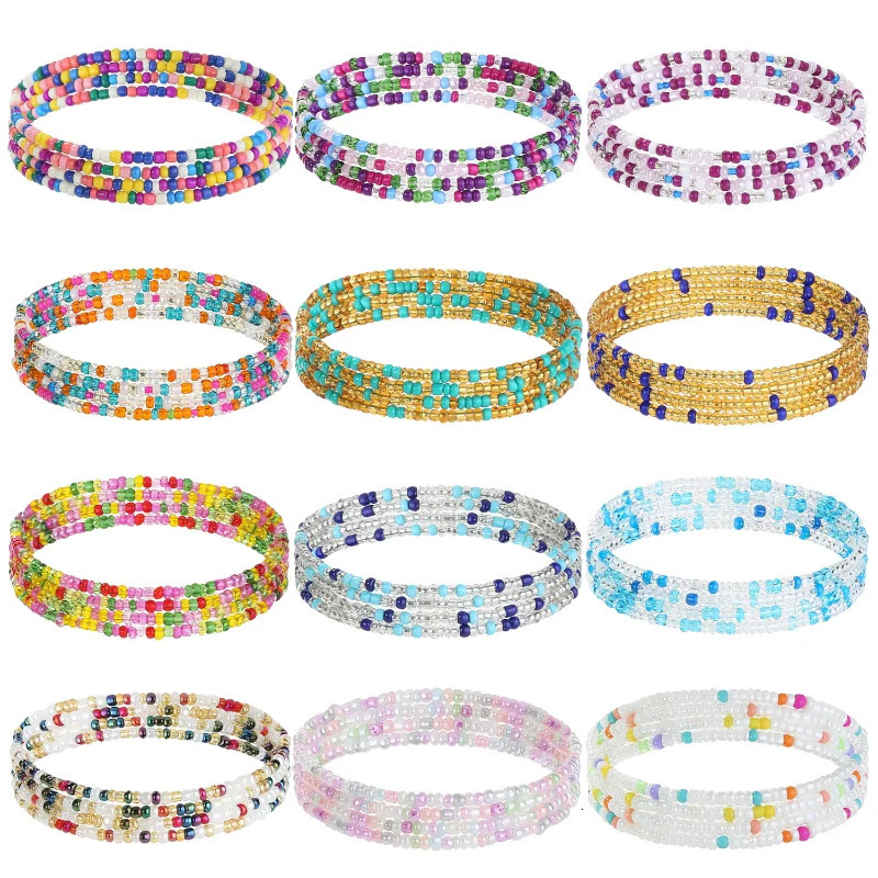 12 Pieces 50Inch Waist Beads Set Summer Handmade Colorful African Belly Bead Chain Plus Size Body Jewelry Stretching Belly Chain 241225