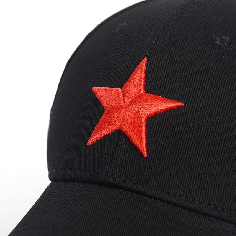 Neutral cotton baseball cap with embroidered red five dot star adjustable 6-panel snap on glasses with rain cap W241225