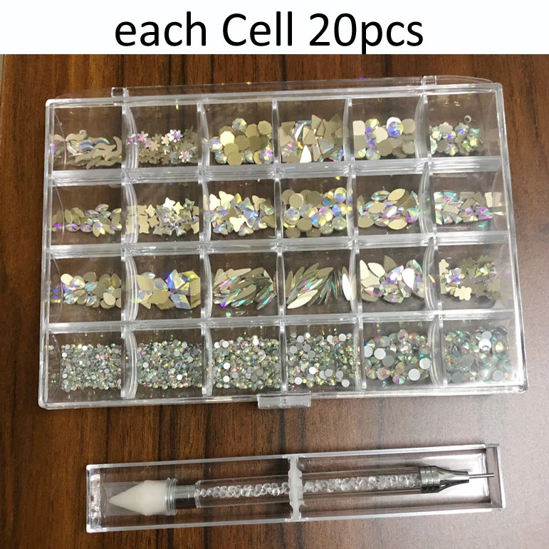 Nail Rhinestone Set 480pcs/Box With One PC Dot Pen Crystals AB DIY Rhinestones Gold Bottom Glass Stones For Nail Art Accessories 241225
