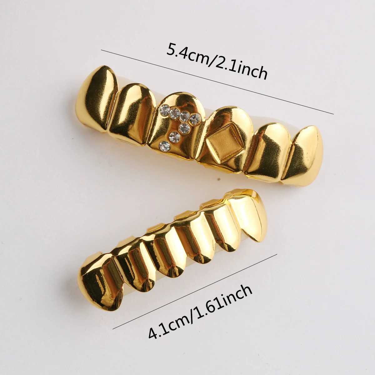 YOUNGX 6/6 Gold Silver Color Number 7 Zircon Teeth Grillz Hip Hop Pattern Tooth Cs For Women Men Jewelry Cosplay GiftXJ241225