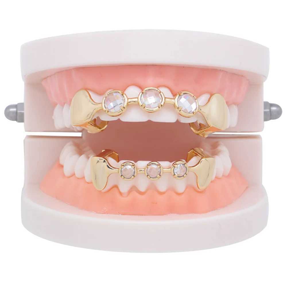 Round Zircon Inside Teeth Grills Hip Hop Tooth C Top Bottom Grillz Mouth Bo Jewelry Cosplay TG086XJ241225