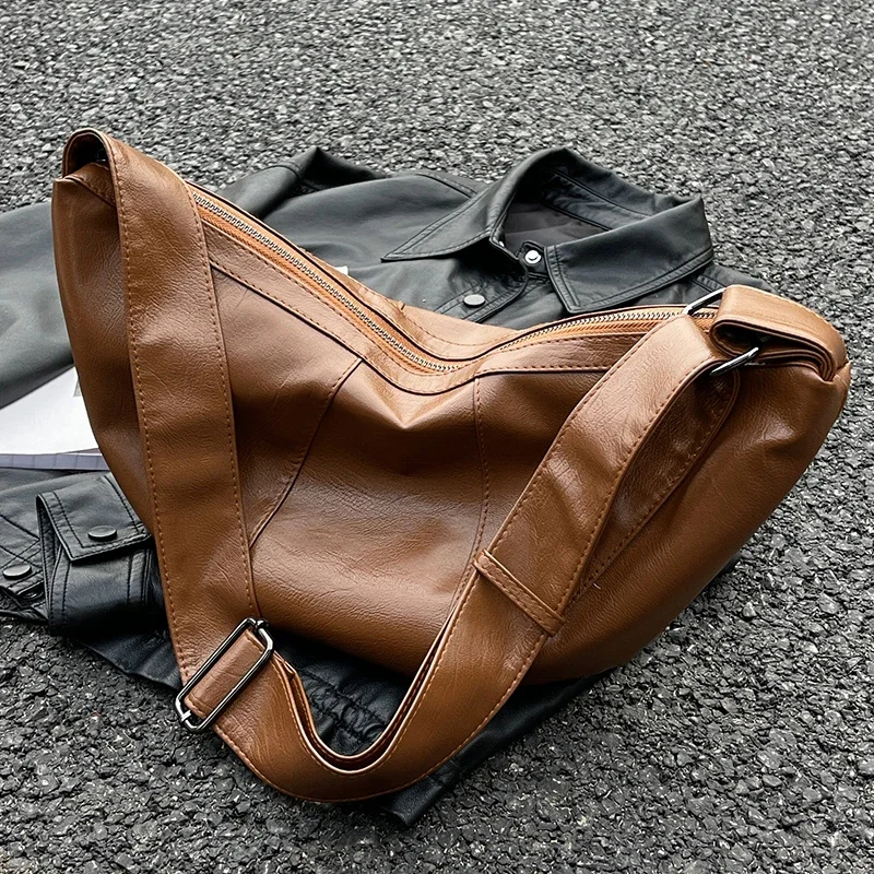 Half Moon PU Leather Zipper Crossbody Bags For Women Solid Color Large Capacity Shoulder Handbag 2023 Winter Dumpg Bag