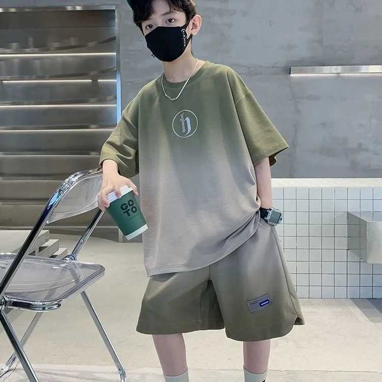Clothing Sets Childrens clothing summer sports short sleeved set for boys summer new childrens boys clothing gradient Tshirtshorts twopiece sportswY24