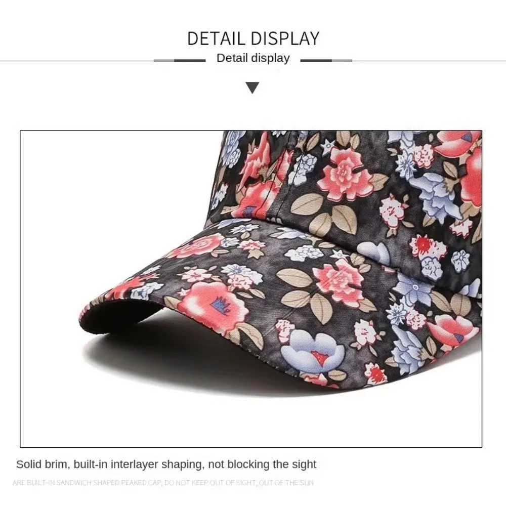 Floral printed cotton baseball cap fashionable adjustable breathable elegant Visors cap casual retro Peaked cap for women W241225