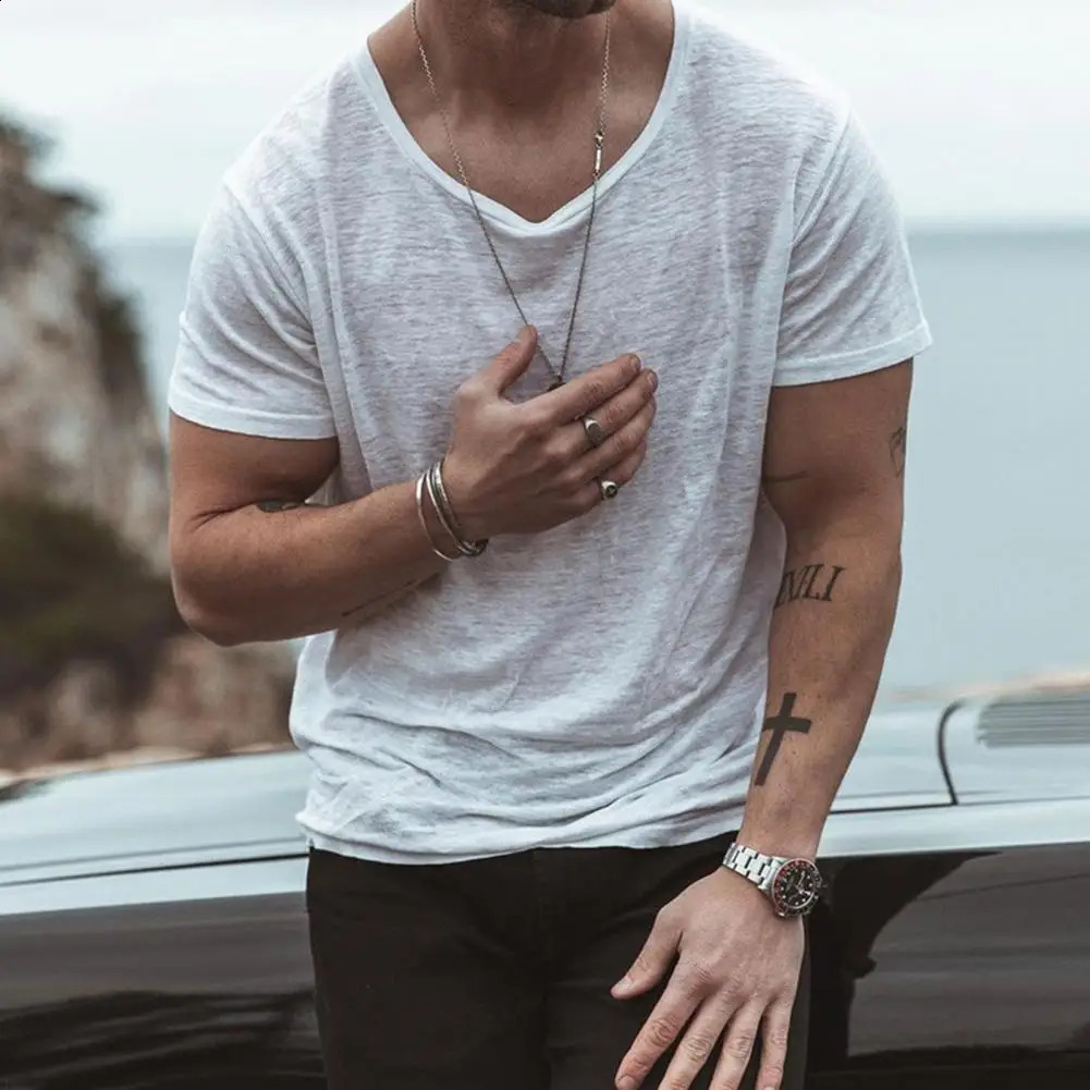 Chic Summer Tshirt Quick Dry Tops Basic Breathable Short Sleeves Round Neck Men 241223