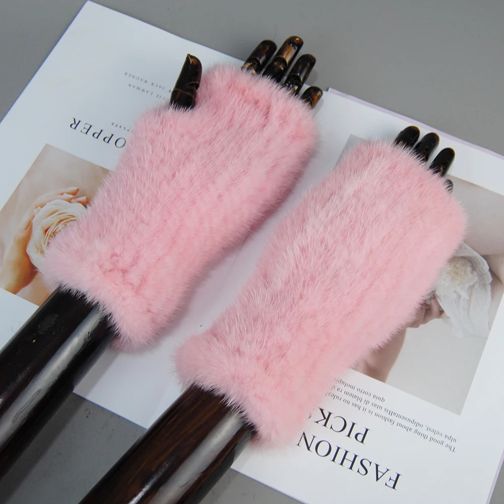 Winter mink fur gloves for women Real Fur Gloves 20CM Fashion elasticity Genuine Glove Knitted Mink Fur Fingerless 241225