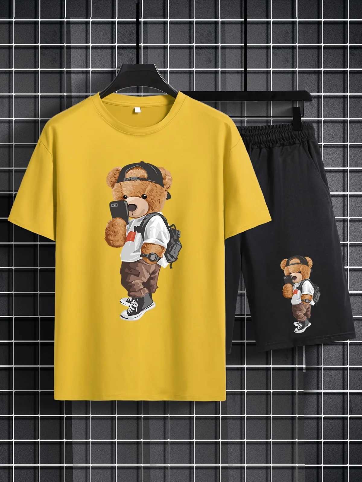 Clothing Sets Summer Baby Girl Clothes Set Children Boy Bear Print Short Sleeve Tshirts and Shorts 2pc Suit Kid Top Buttom Outfits TracksuitsY2412253M