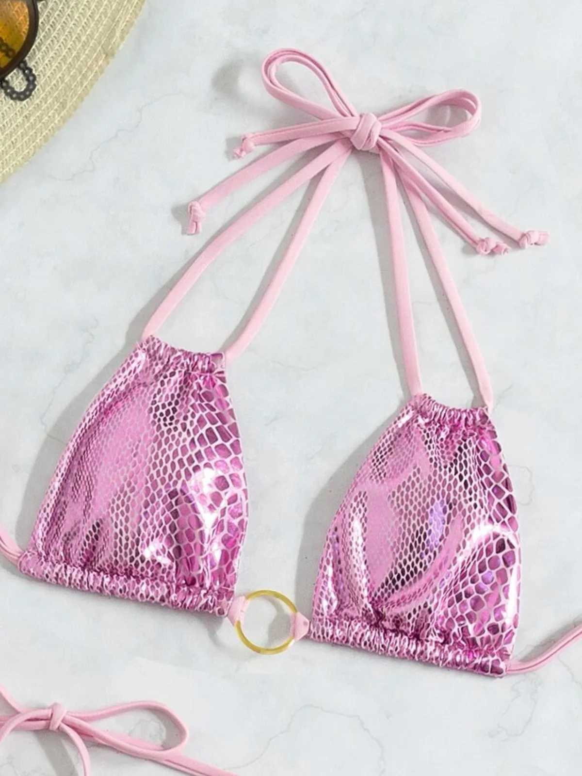 Sexy and shiny snake skin bikini womens swimsuit womens swimsuit three piece bikini set bathroom swimsuit K4237W241225