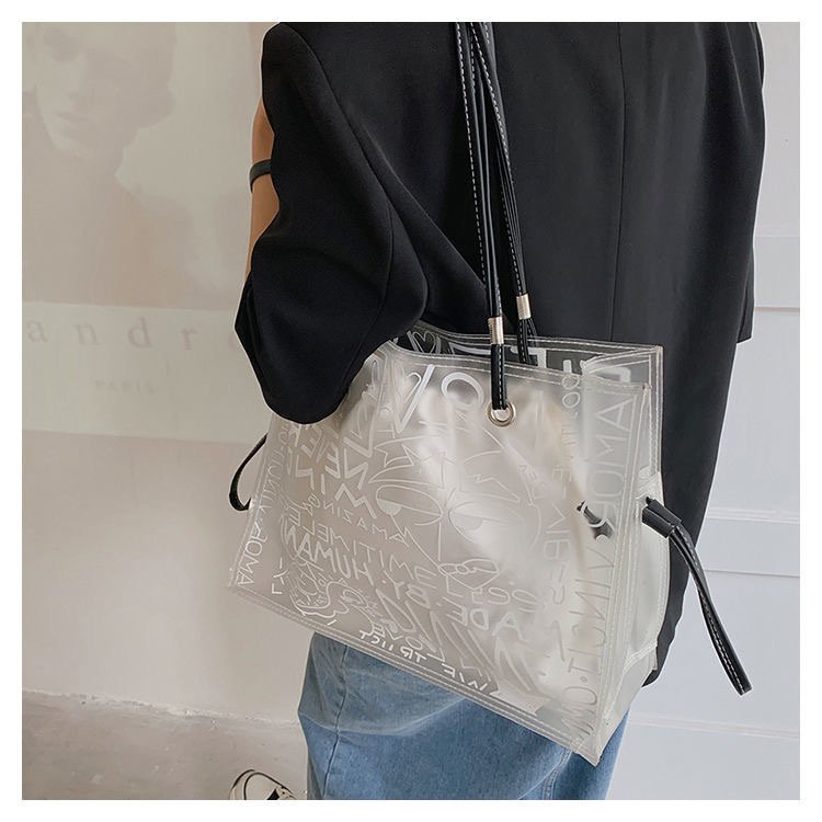 Transparent large shopping 2025 new fashion women's summer large-capacity Tote hundred jelly shoulder bag