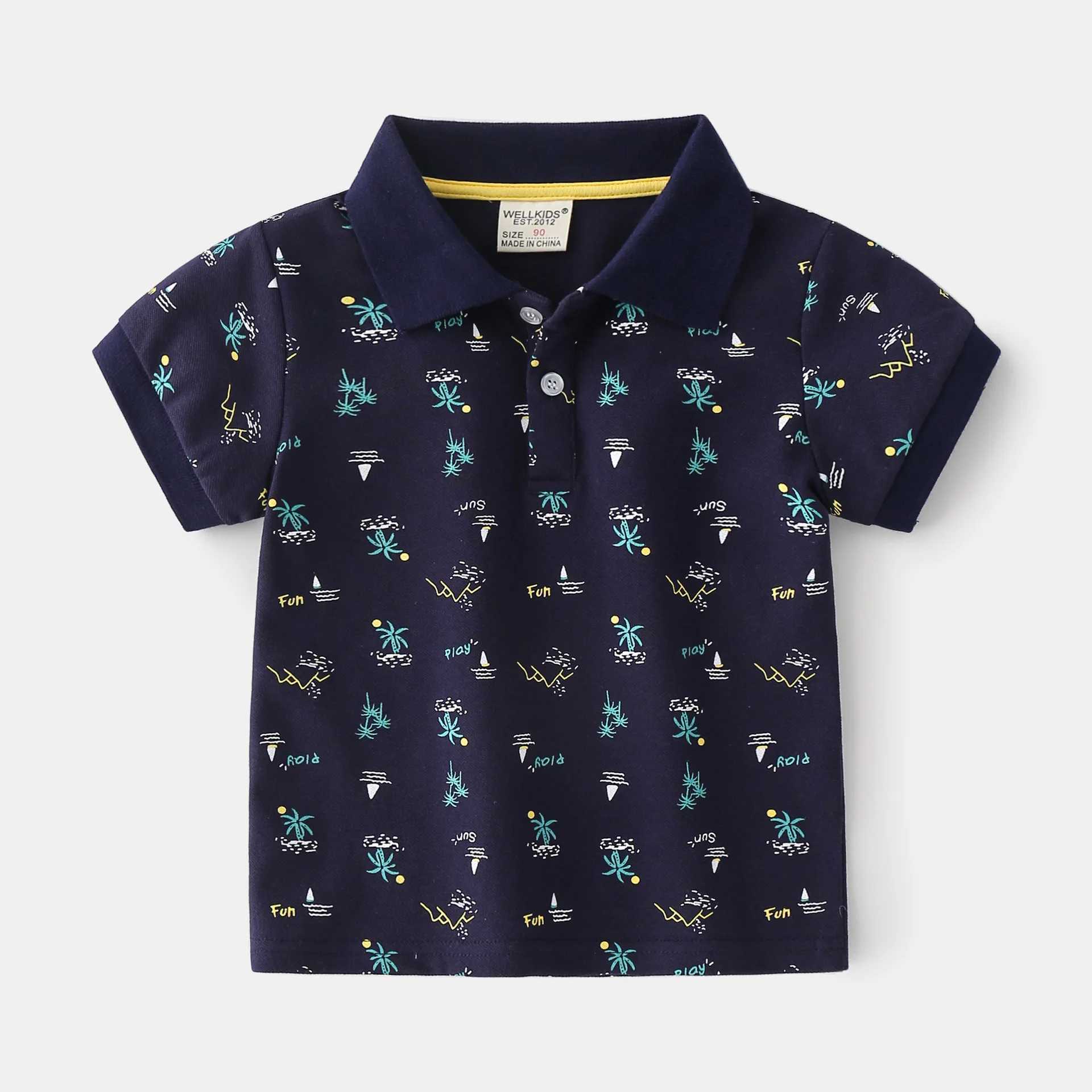 Boys Polo Shirts Turn-down Collar Summer Tree Short-Sleeved Children Top Wears Kids Casual ClothesXJ241225