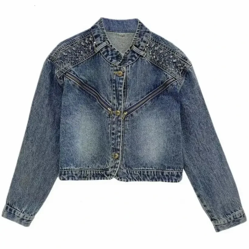 Cropped European Style Womens Denim Short Jacket Embroidery High-end Feel Super Chic Unique Spring Autumn 241223