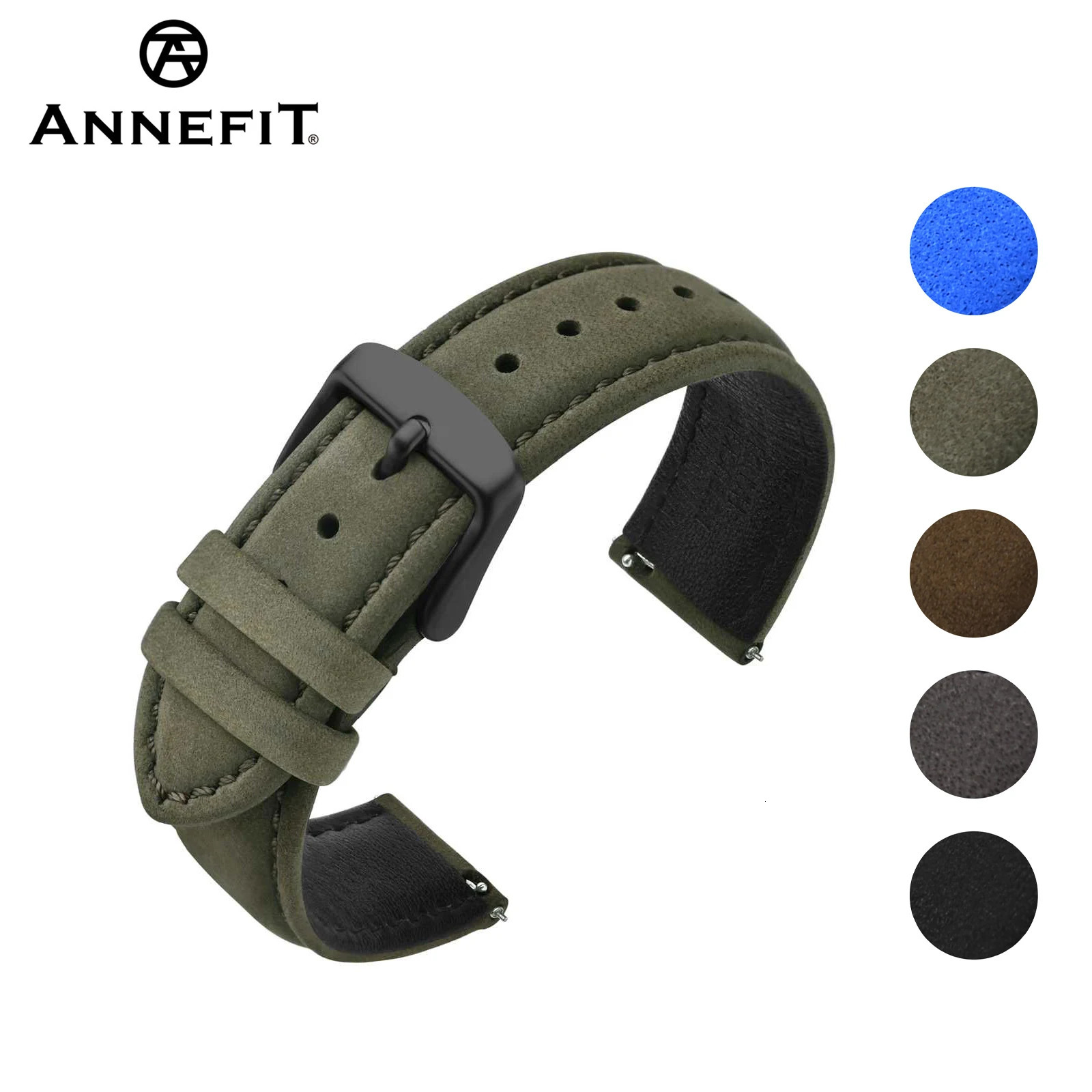 ANNEFIT Genuine Leather Watch Straps 18mm 20mm 22mm Vintage Premium Suede Soft Replacement Bracelet with Quick Release 241225