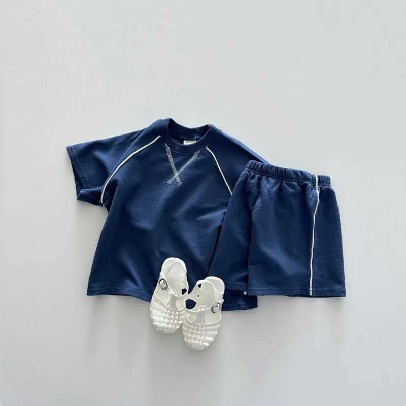 Clothing Sets Korean style newborn boys and girls sports clothing short sleeved pure cotton color Tshirtshort sleeved childrens track and field clothY