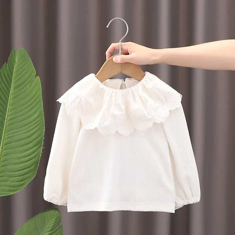 Children Girls Spring Autumn Shirts Lace Collar Embroidery Bubble Sleeves Kid Girls Pullover Soft Cotton Toddler Girls Base TopsXJ241225