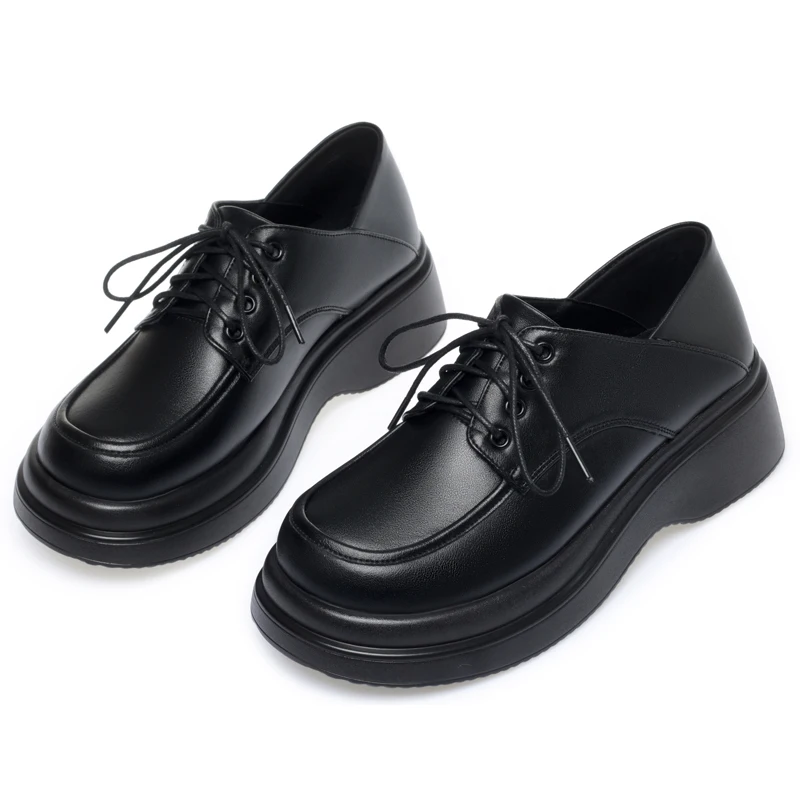 AIYUQI Loafers Women Genuine Leather Wedge Women's Spring Shoes Casual British Style Lace-up Women's Shoes