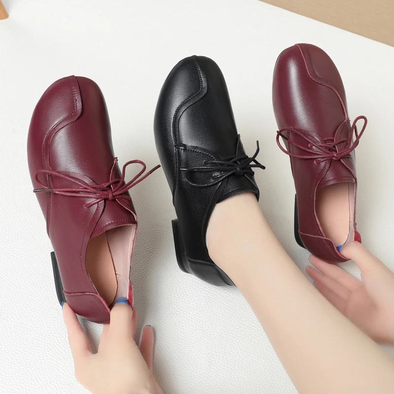 AIYUQI Women's Casual Shoes Genuine Leather Fall Vintage Mom Shoes Women's Non-slip Lace-up Women's Shoes