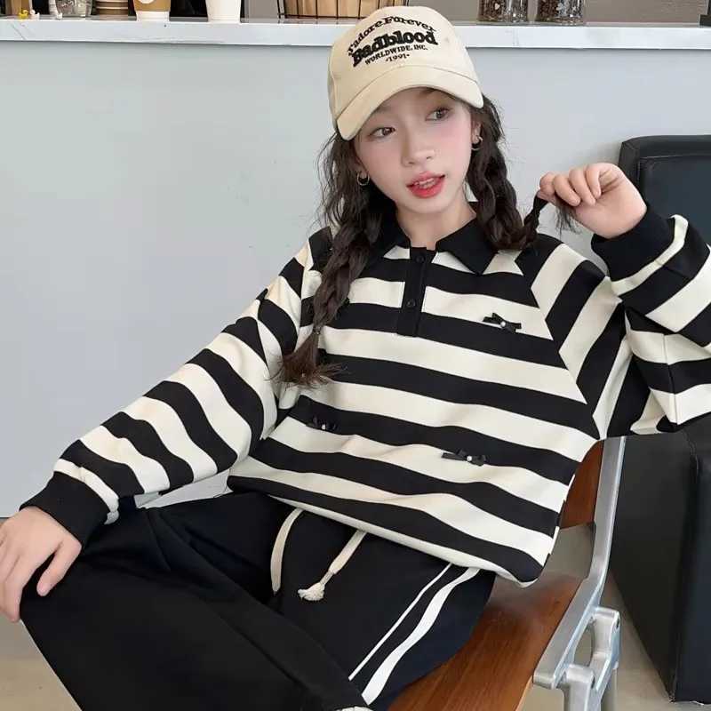 2025 New Spring Girls Long Sleeve Polo T Shirt for Kids Stripe Polo Sweatshirt Child Fashion Poloshirt Age 5 7 9 11 13 14 YearsXJ241225