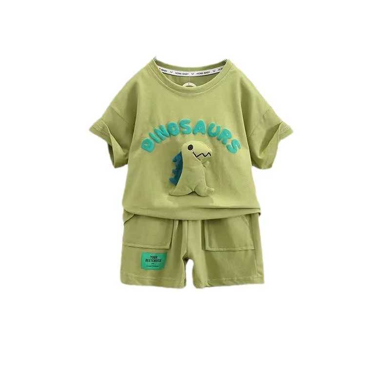 Clothing Sets Summer Kids Girl Boy Clothes Set Dinosaur Cartoon Pattern Cotton T-shirts and Shorts Suit Children Top Bottom 2pcs TracksuitsY241225KAPW