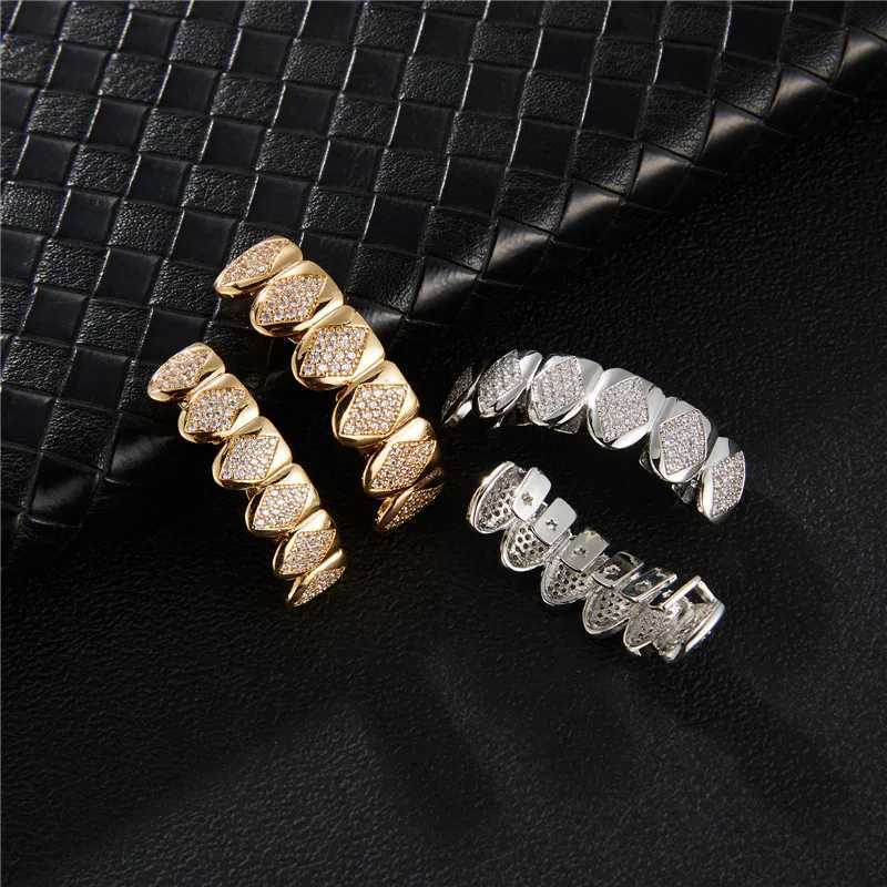 D Z CZ Teeth Grillz Set For Unisex Top Bottom Mouth Gold Silver Color Teeth Grills Tooth C Removable Dental Fashion JewelryXJ241225