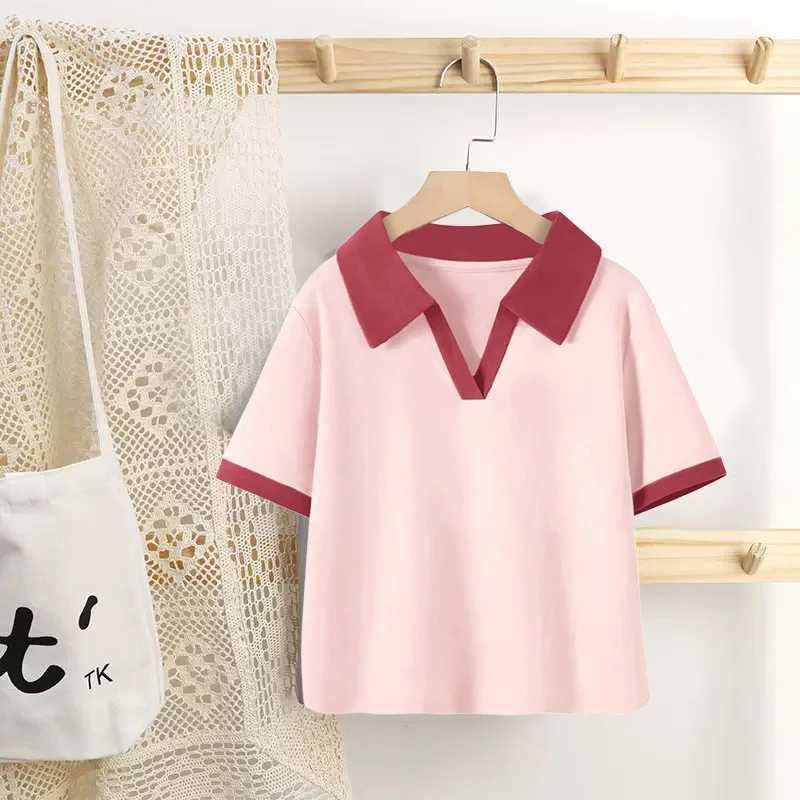 Girls polo shirt top Summer 2024 hot girl baby childrens T-shirt lapel short-sleeved T-shirt solid color V-neck top 1-10 yearsXJ241225