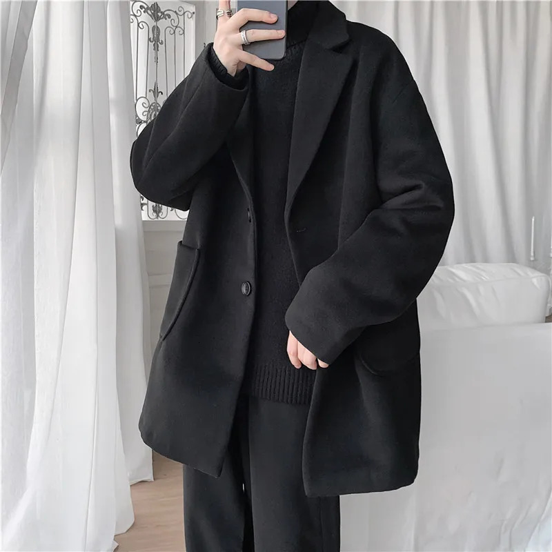 VERSMA Japanese Trendy Causal Vintage Winter Thick Wool Trench Coat Men Autumn Oversized Long Sleeve Male Overcoat Plus Size 5XL 241225