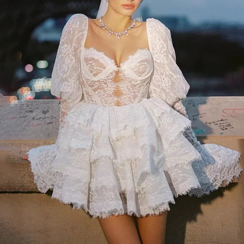 European and American socialite style party dress 2024 autumn new heavy industry bubble sleeve strapless embroidered short for women