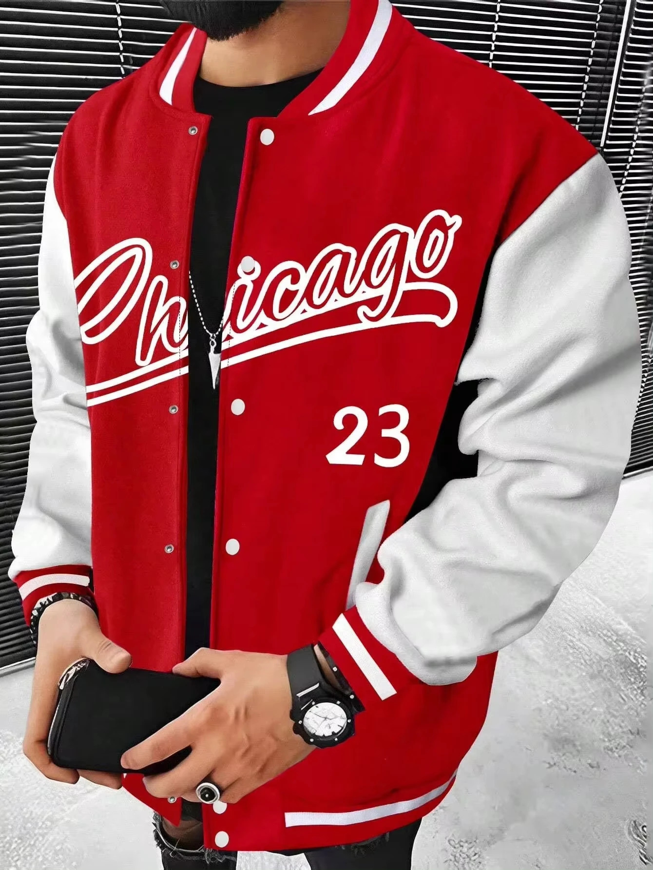 Manfinity Mens Letter Print Color-block Baseball Jacket Motorcycle Jacket Streetwear Leather Jacket Men 241220